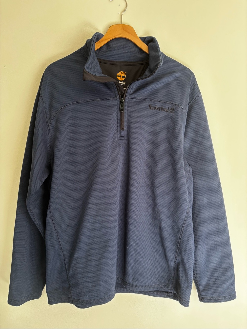 Timberland Mens M Navy Blue Textured Waffle Grid Fleece Quarter Zip Pullover